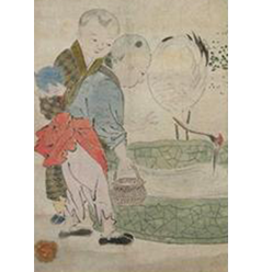 江戸古畫鶴唐子圖掛軸